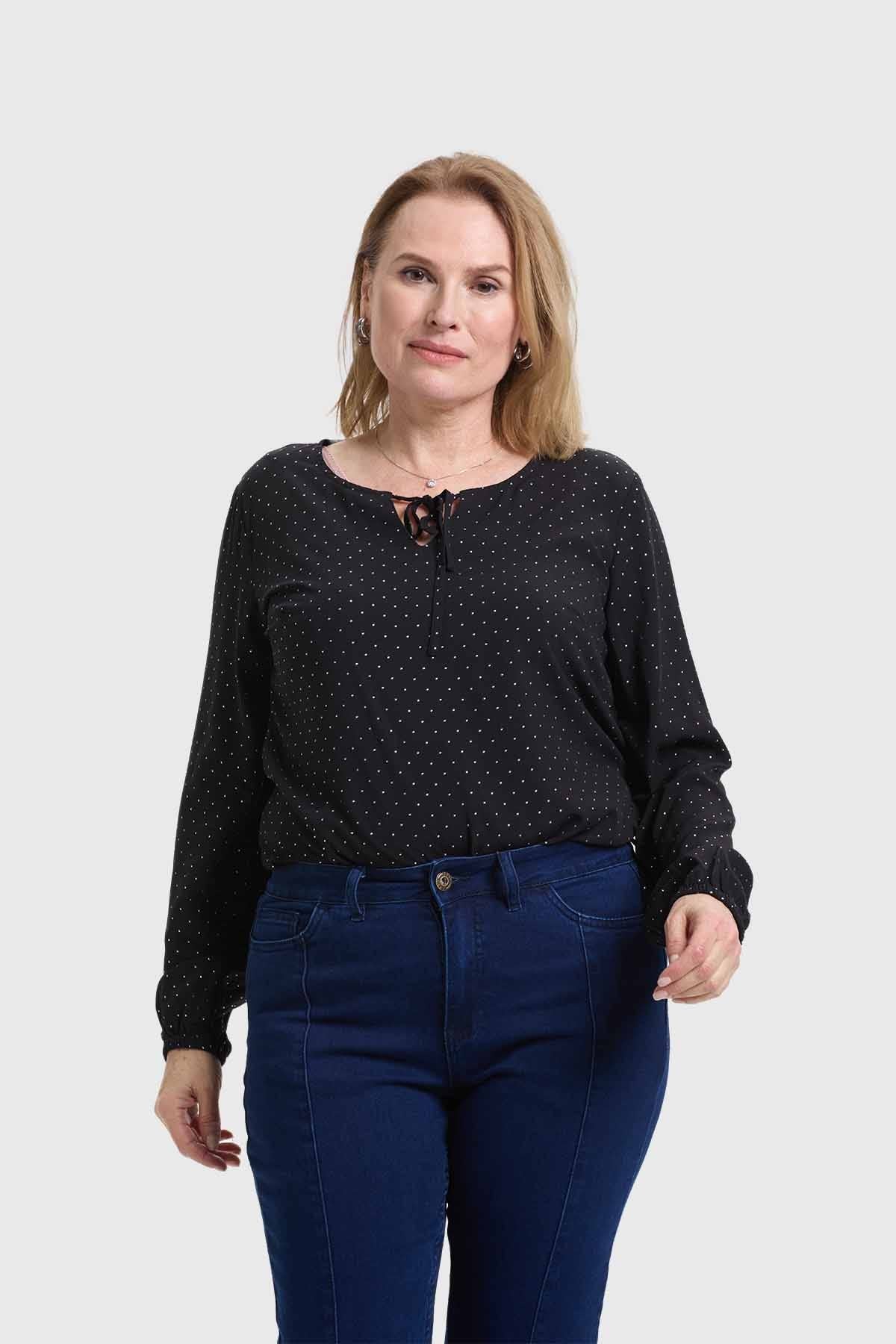 BLUSA MUJER MEDIA PATA ABOTONADA NEGRO