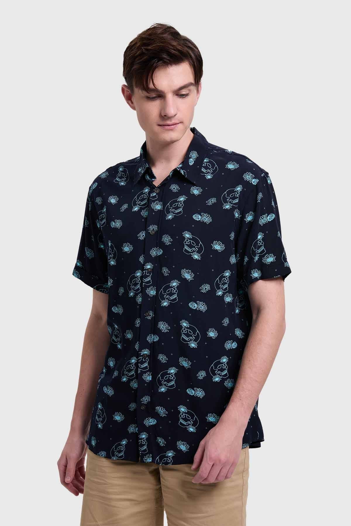 Camisa Hombre Mini Print Azul