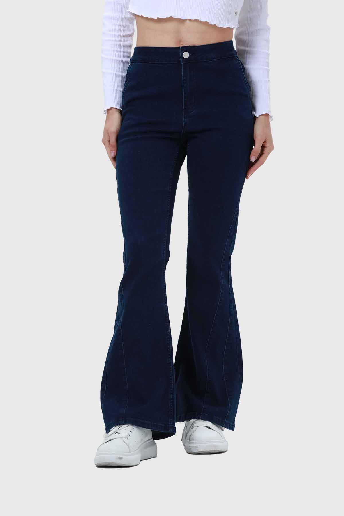 Jeans Mujer Flare Cortes Azul Índigo