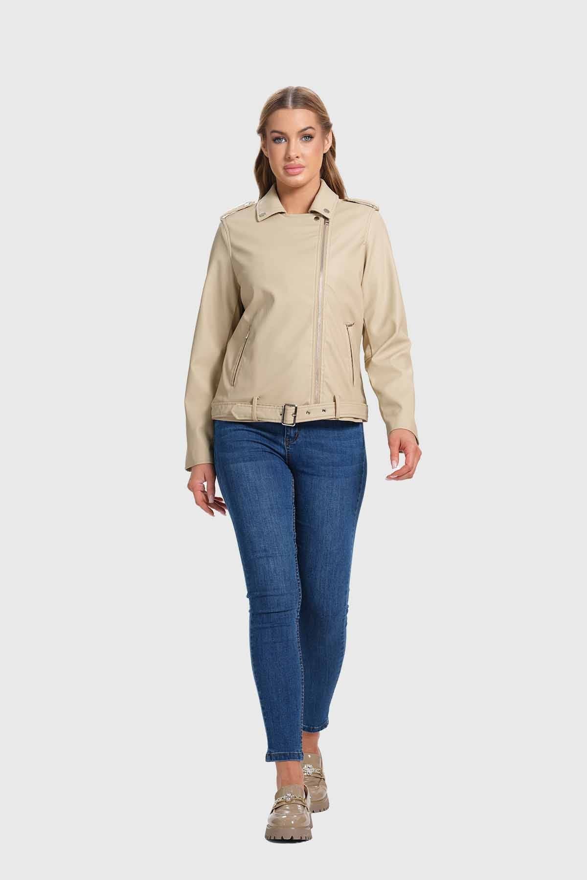 CHAQUETA MUJER BIKER BEIGE