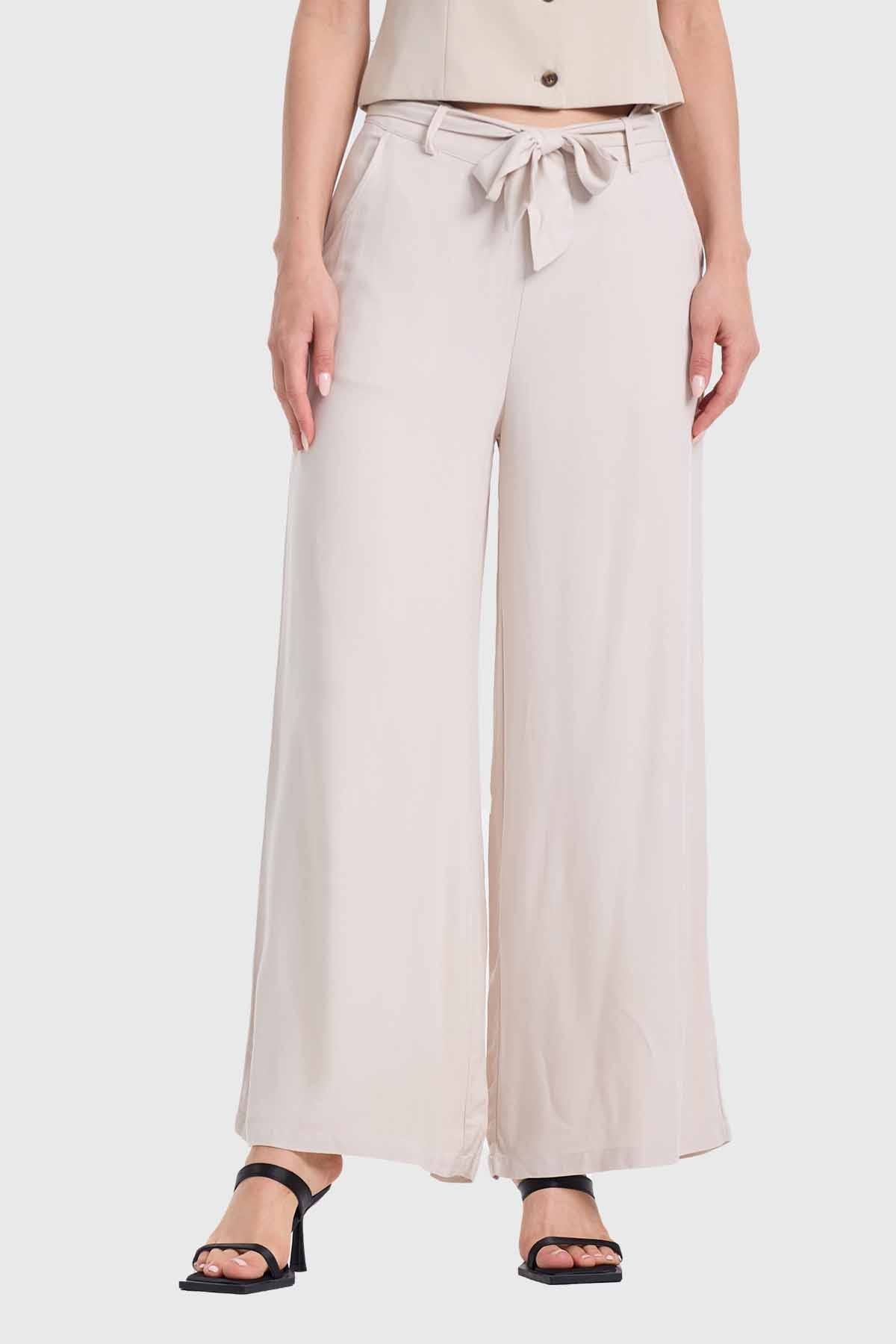 Pantalón Mujer Palazzo Pretina Crema