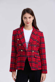 Blazer Mujer Escocés Corte Clásico Rojo