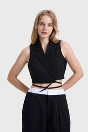 Blazer Mujer Con Tiras Negro