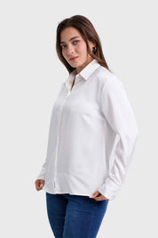 Blusa Mujer Satinada Abotonada Blanco