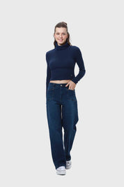 Polera Mujer Rib Azul