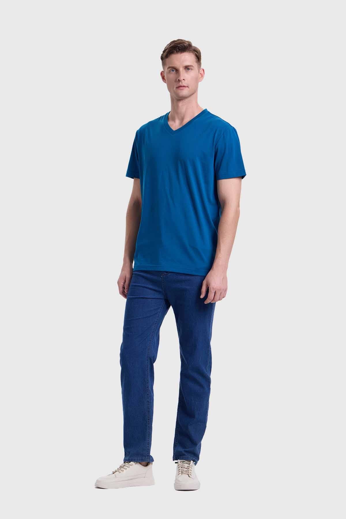 Polera Hombre Cuello V Básica Azul Noche