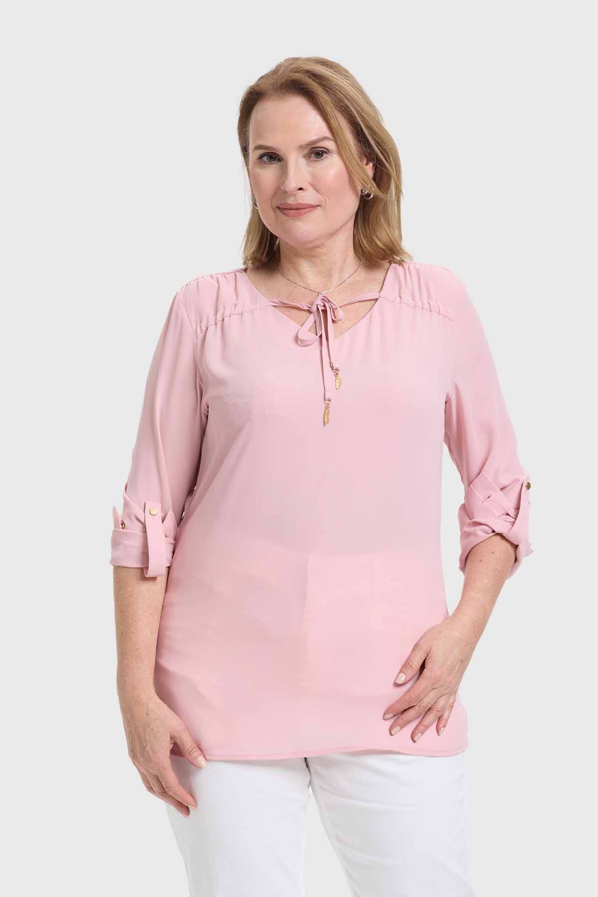 BLUSA MUJER CREP LISA ESTMPADA PALO ROSA