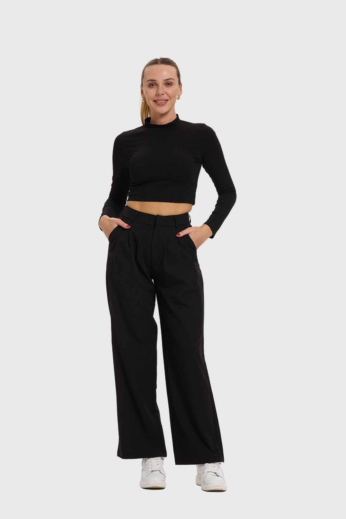 Pantalón Mujer Sastre Pinzas Triple Negro