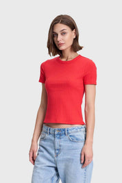 Polera Mujer Rip Crop Rojo