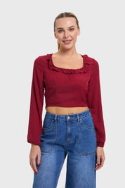 Blusa Mujer Manga Globo Burdeo