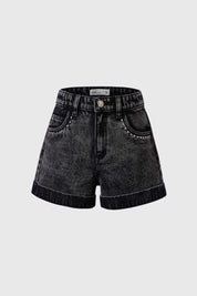 Short Niña Tiro Alto Con Tachas Negro