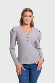 Polera Mujer Rib Pata Botón Gris