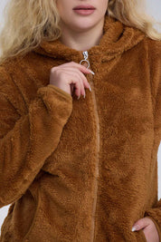 Polar Mujer Peludo Con Bolsillo Camel Oscuro