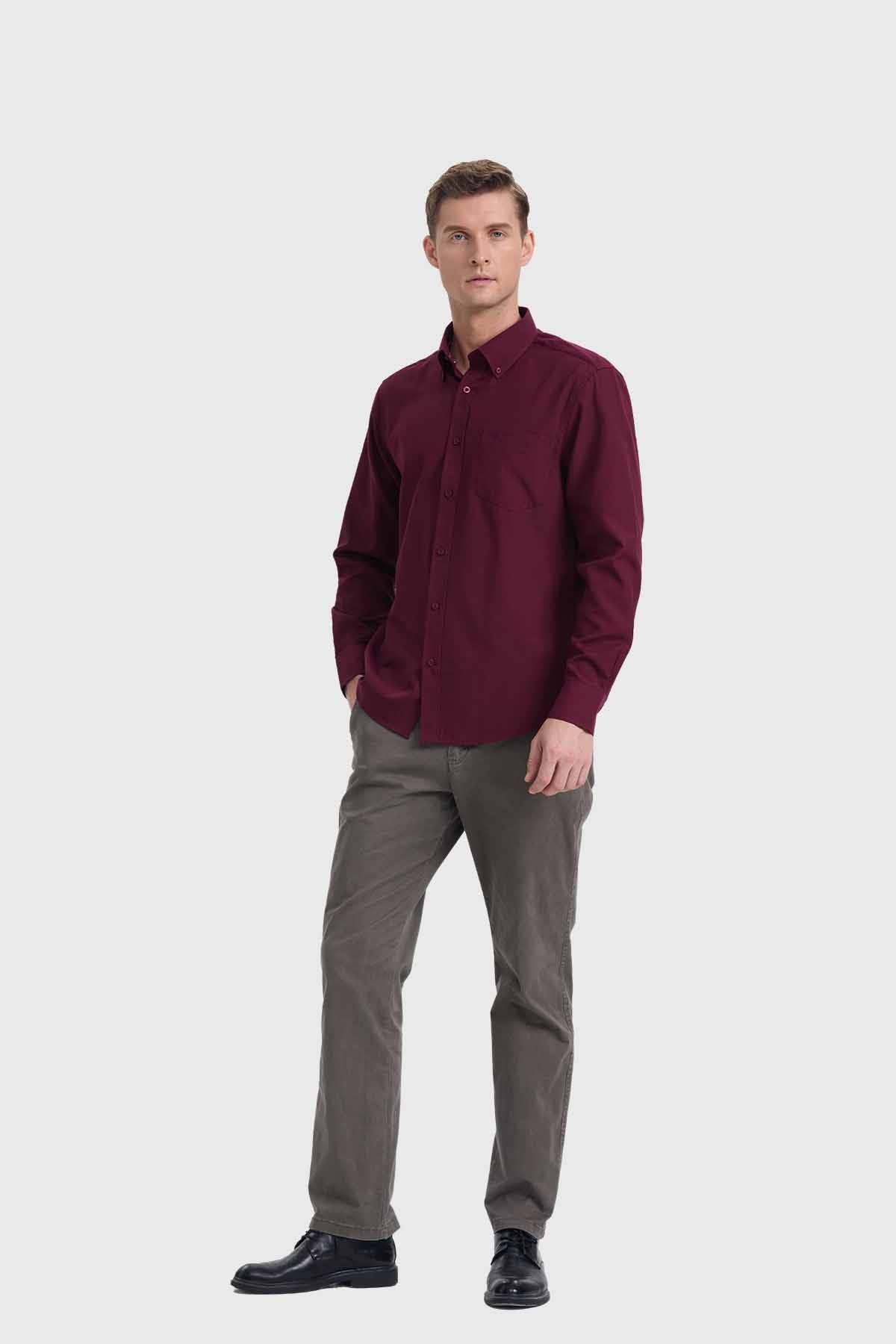 Camisa Hombre Oxford Burdeo