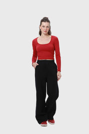 Pantalón Buzo Mujer Wide Leg Básico Negro