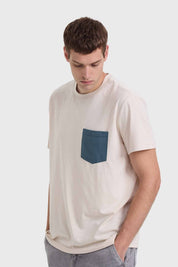 Polera Hombre Con Bolsillo Beige / Verde
