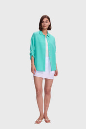 Blusa Mujer Abotonada Oversize Aqua