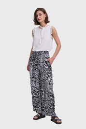 Pantalón Mujer Palazzo Pretina Panal Negro