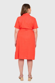 Vestido Mujer Lino Abotonado Coral