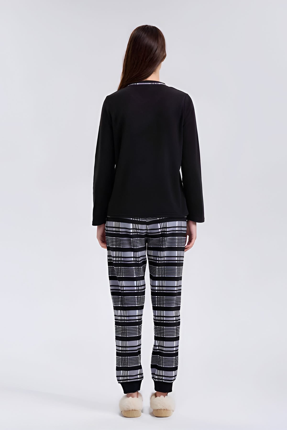 Pijama Mujer Polar Estampado Negro