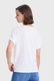 POLERA MUJER DOBLADILLO EN MANGA CRUDO