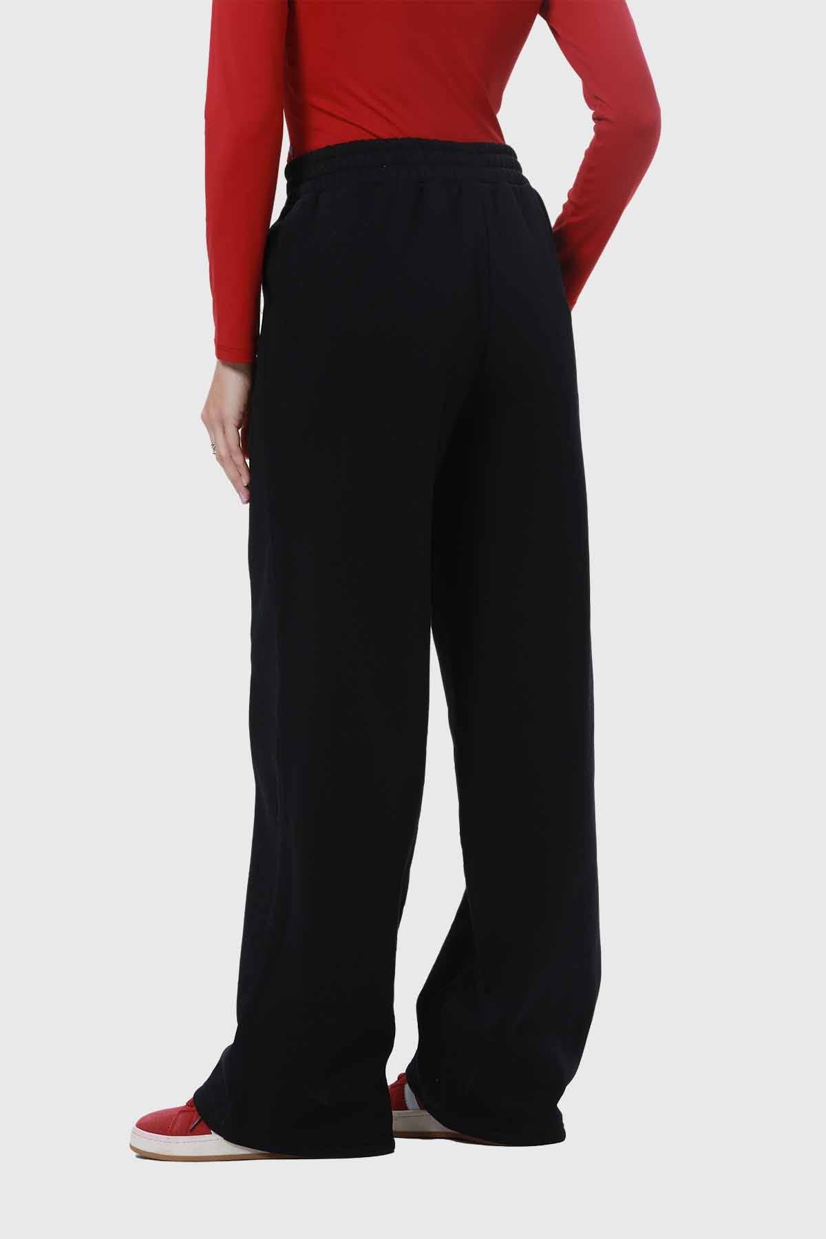 Pantalón Buzo Mujer Wide Leg Básico Negro