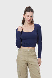 Polera Mujer Escote Cuadrado Azul