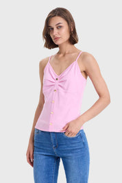 Polera Mujer Pábilo Rib Botones Rosado