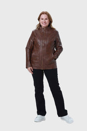 Chaqueta Efecto Cuero Mujer Café
