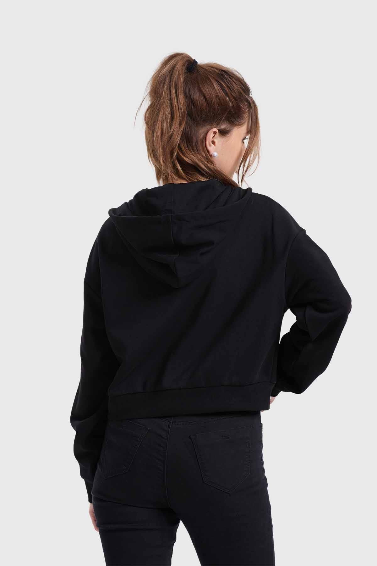 Polerón Mujer Hoodie Crop Negro