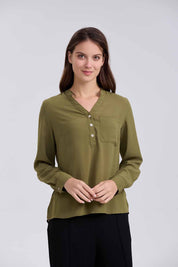 Blusa Mujer Crep Con Botón Verde