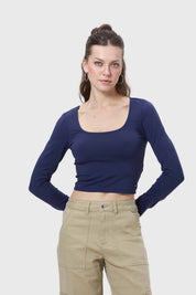 Polera Mujer Escote Cuadrado Azul