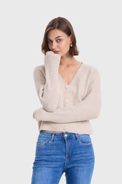Sweater Mujer Abotonado Crema