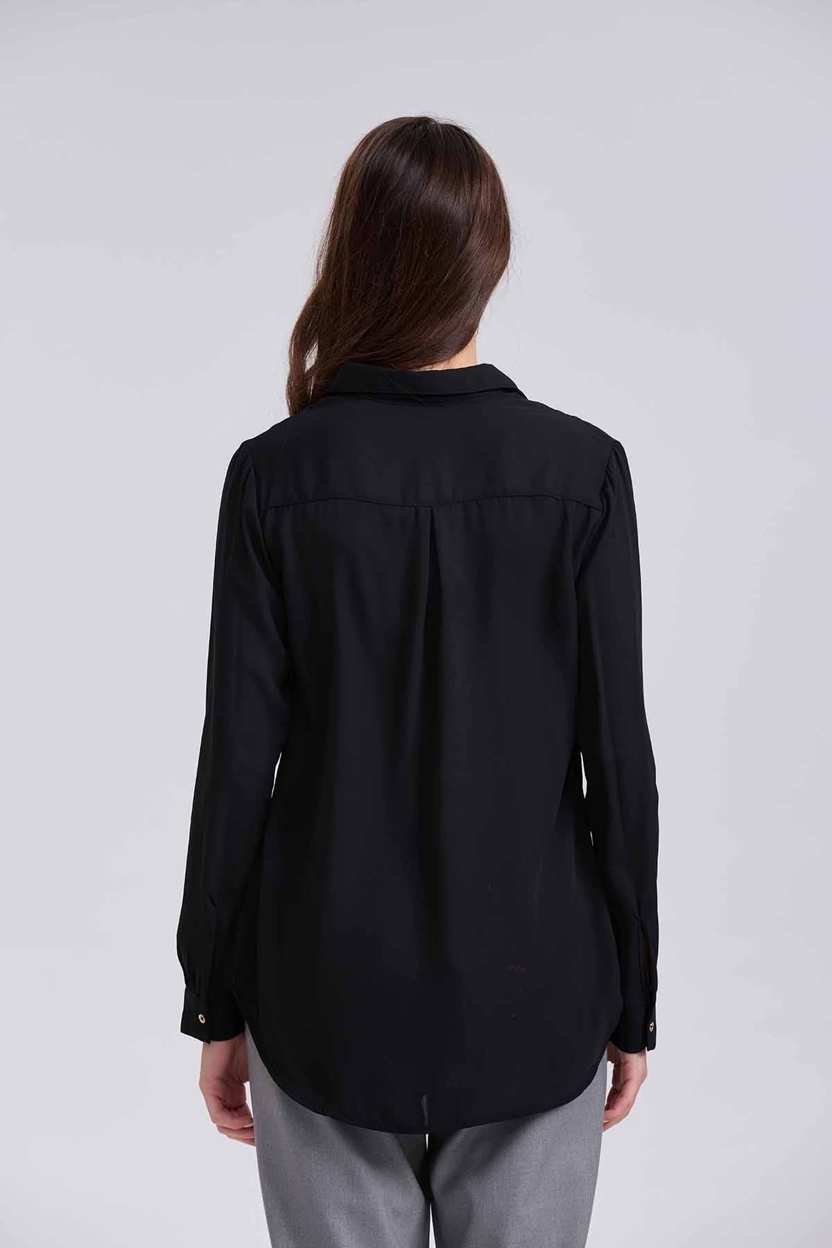 Blusa Mujer Abotónada Crep Largo Negro