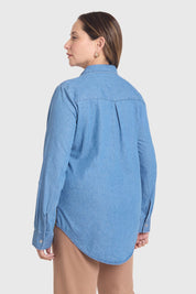 Blusa Mujer Con Tachas Bolsillo Azul