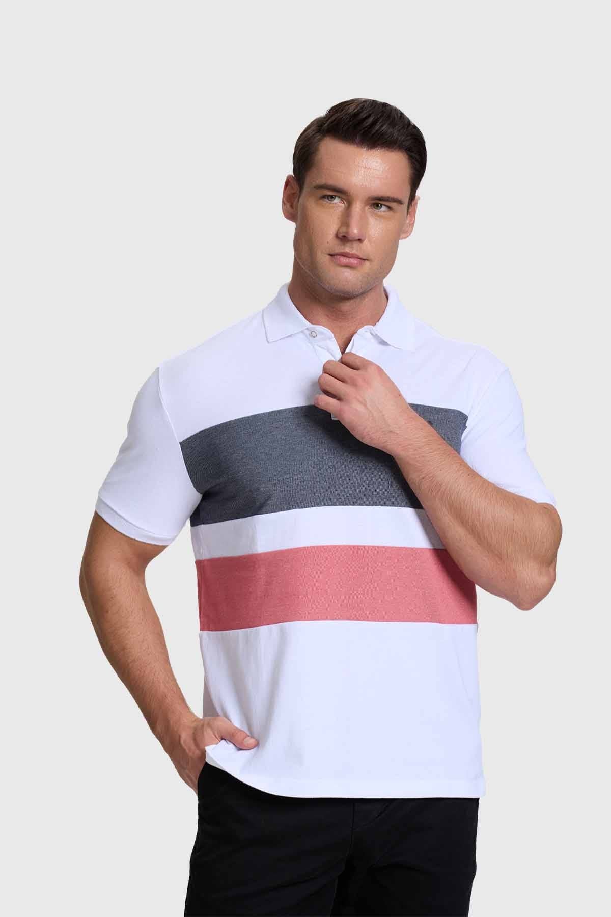 Polera Hombre Franjas Tropical Rojo