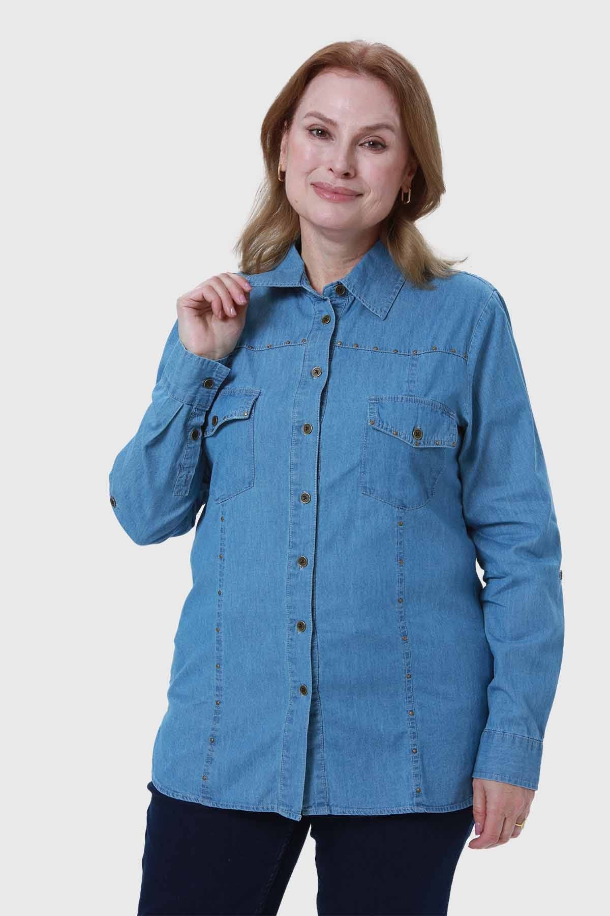 Blusa Mujer Roll Up Azul