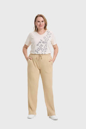 Pantalón Buzo Mujer Con Cordones Beige