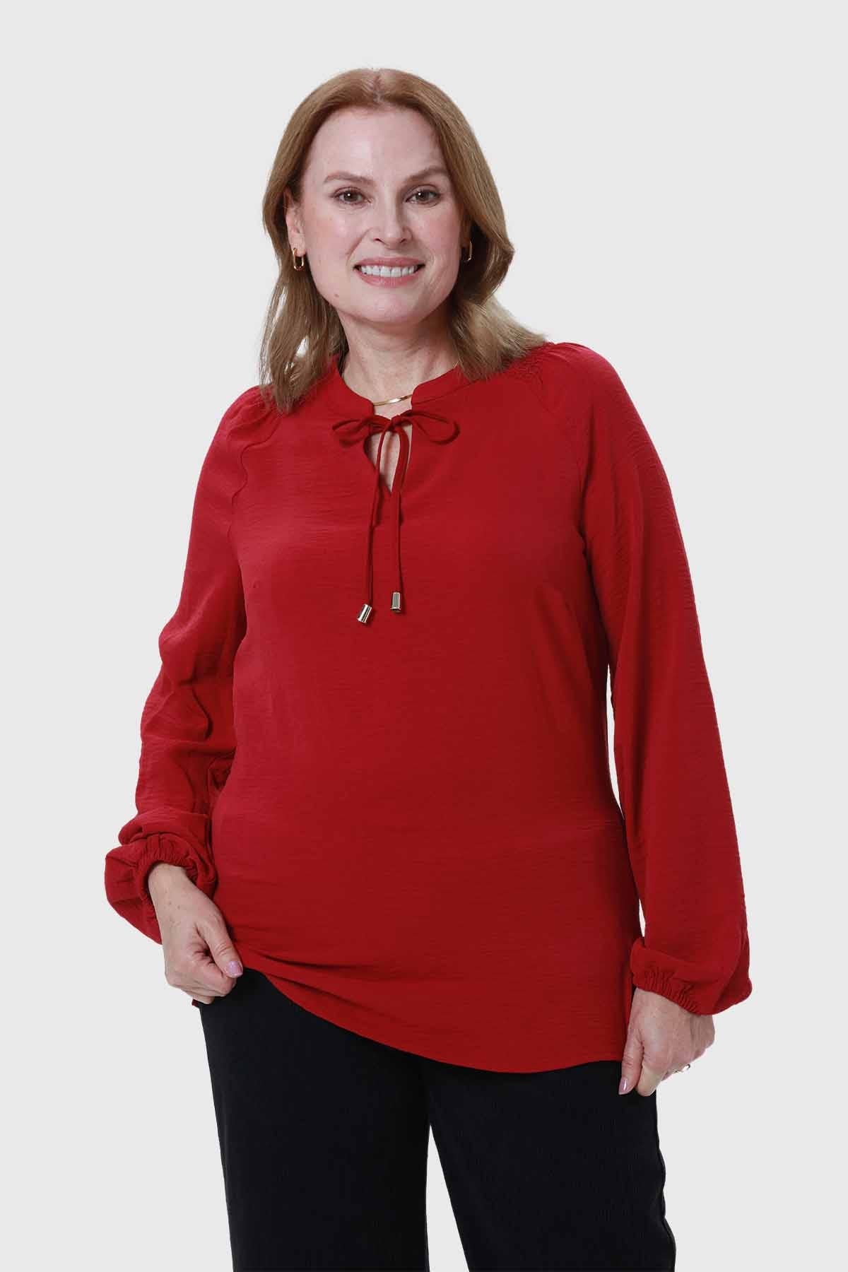 Blusa Mujer Con Plisado Guinda