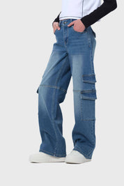 Jeans Niña Wide Leg Cargo Negro