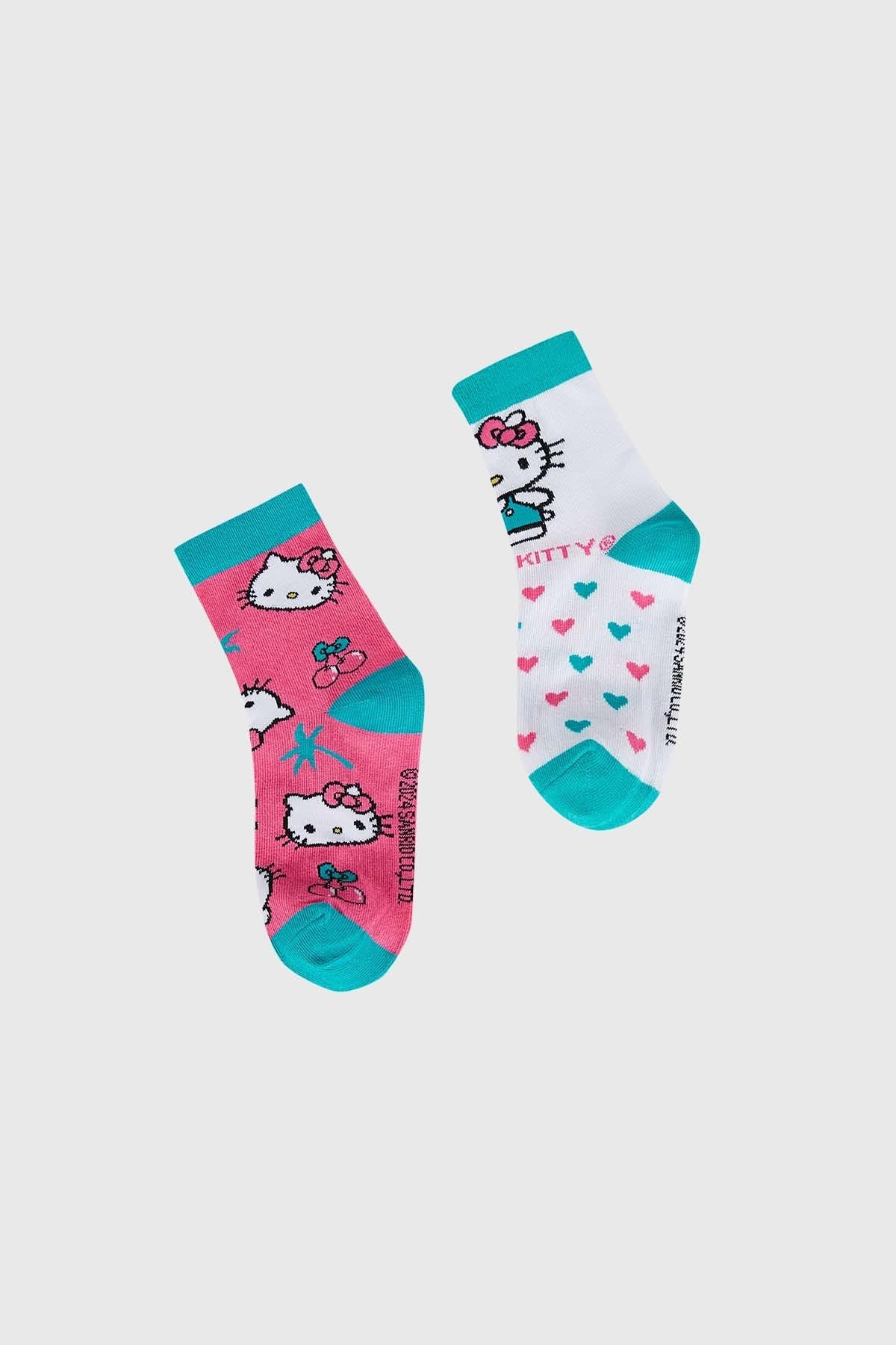 Calcetines bipack Hello Kitty rosados con estampados divertidos para niñas.