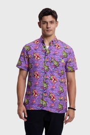 Camisa hombre Bob Esponja lila con estampado colorido y divertido.
