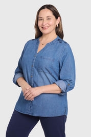 Blusa Mujer Denim Bordada Azul
