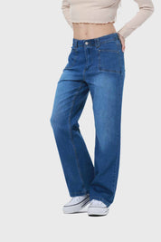 Jeans Mujer Bolsillo D Calce Recto Azul