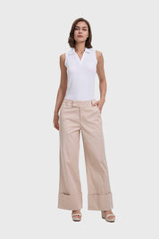 Pantalón Mujer Sastrero Basta Ancha Beige