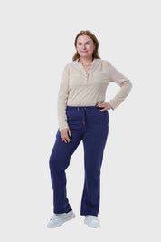 Pantalón Buzo Mujer Con Cordón Y Bolsillo Azul
