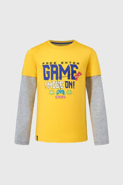 Polera Niño Doble Manga Básica Mostaza