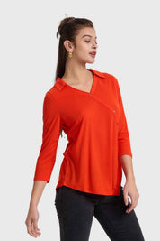 Polera Mujer Con Botones En Diagonal Naranjo