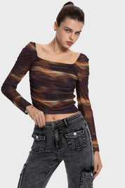 Polera Mujer Drapeada Bardot Café