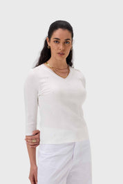 Polera Mujer Rib Terminación Crudo